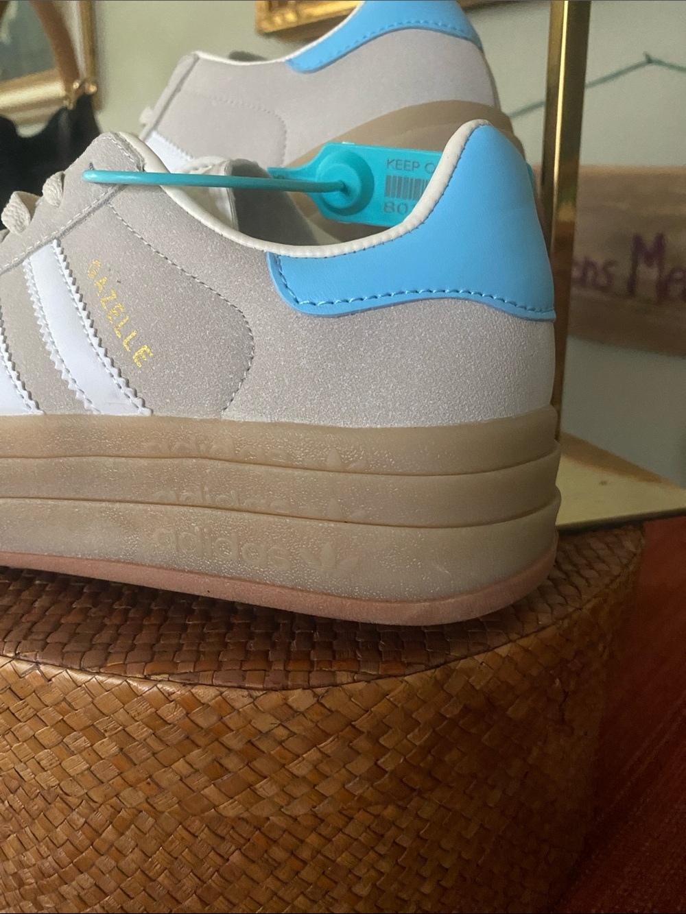 Adidas Bold Wonder Gazelle Beige Suede Sneakers with a Stacked Gum Sole - SZ 8.5 - Picture 3 of 15